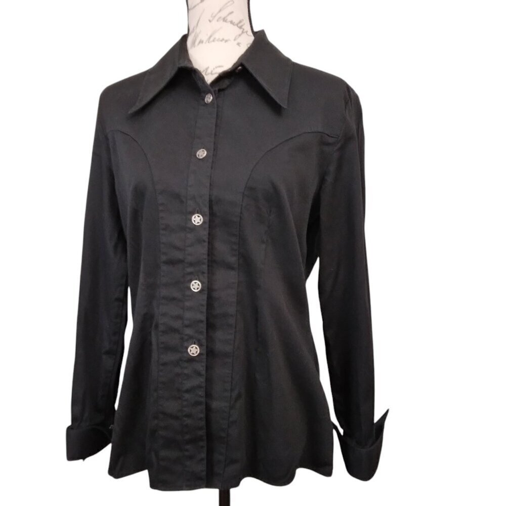 Stubbs | Black Cotton Western Shirt Star Buttons Rodeo | Size L